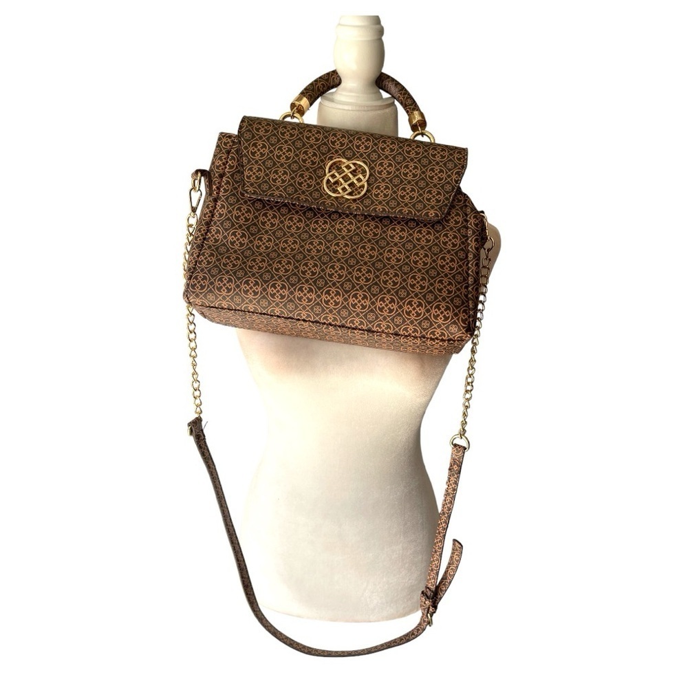 Daisy Fuentes Brown Gold Chain Crossbody Bag Satchel Designer Handbag Purse Logo